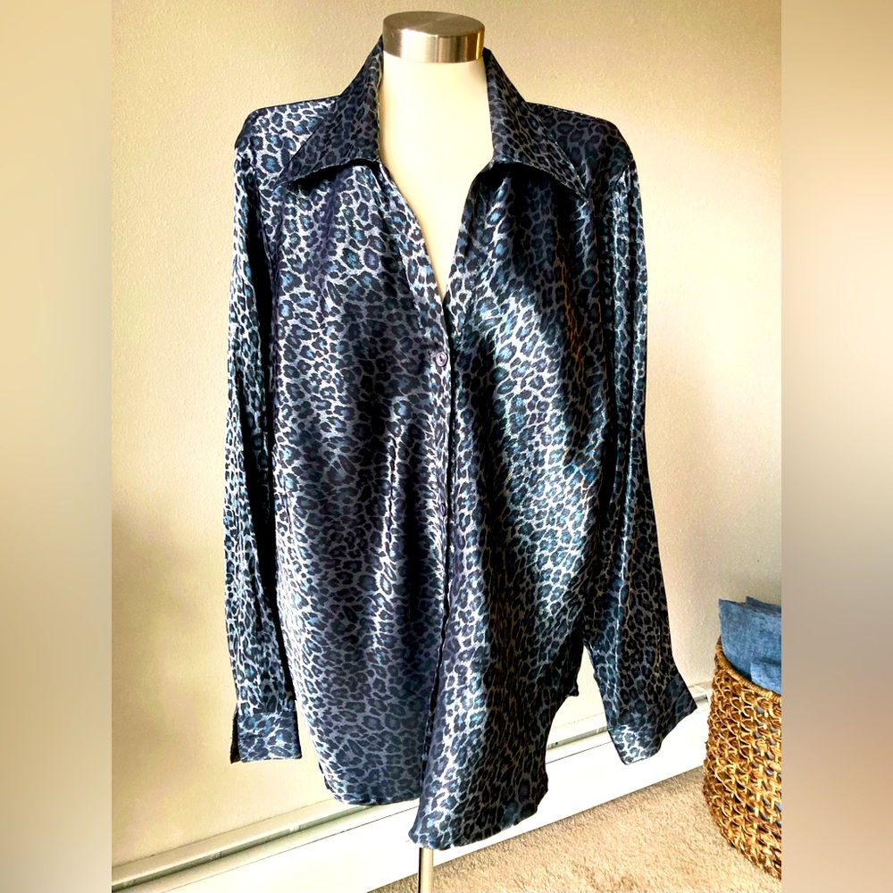 Fashion Bug vintage leopard print silver and black-shiny blouse sz 18/20
